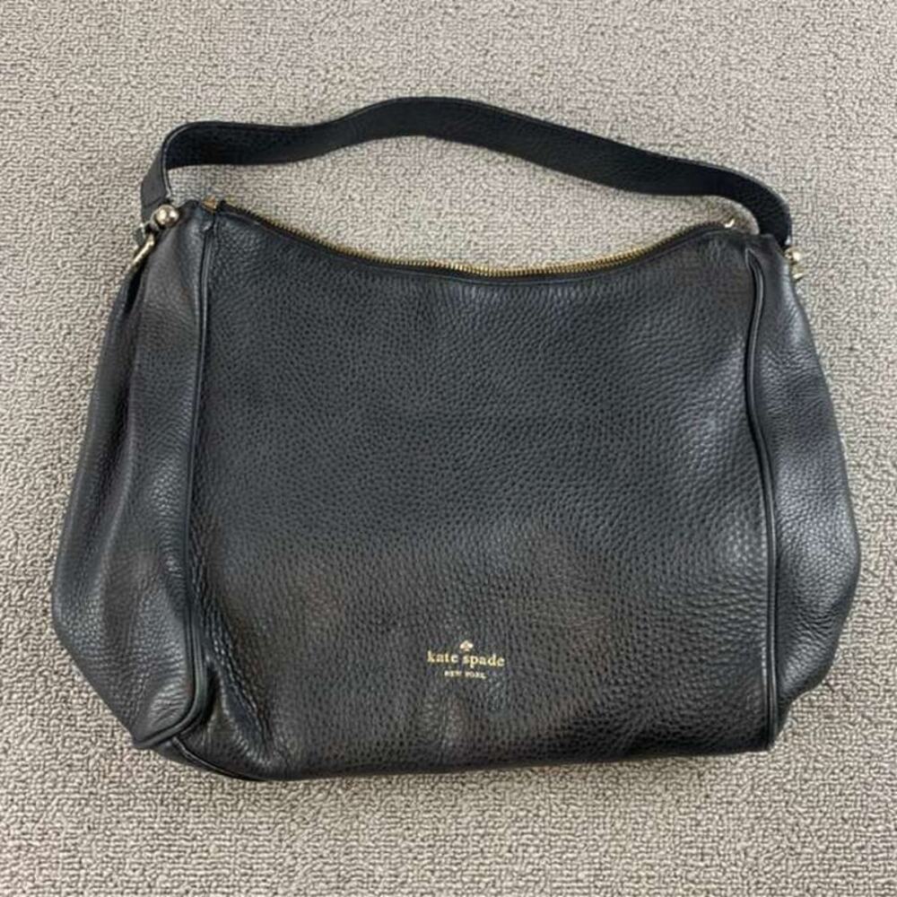 Kate Spade‎ New York Shoulder Hobo Bag Women Black Cow Leather Pebbled Logo
